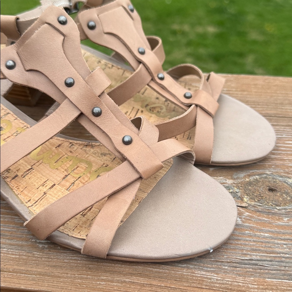 Sam Edelman Angela Natural Low Heel Summer Sandals Tan / Nude Size 8 - Picture 4 of 9